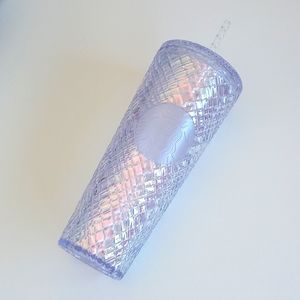Clear Bling Iridescent Grid Starbucks 24oz Cold Cup Tumbler with Lid and Straw